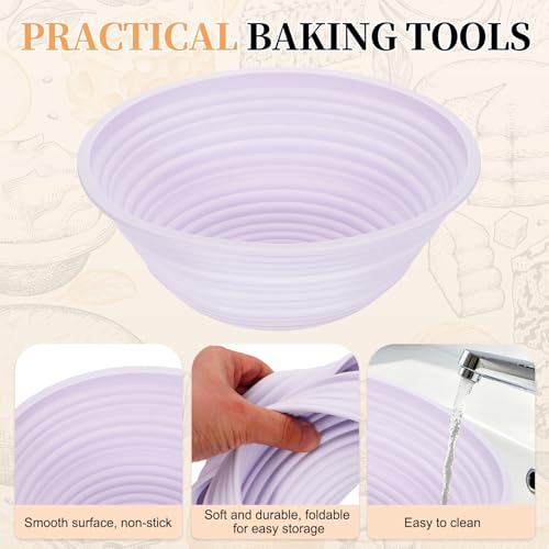 uxcell 2Pcs Silicone Bread Proofing Basket 9.3" Round Sourdough Lavender - color: Lavender, size: 23.5 cm / 9.3 Inch