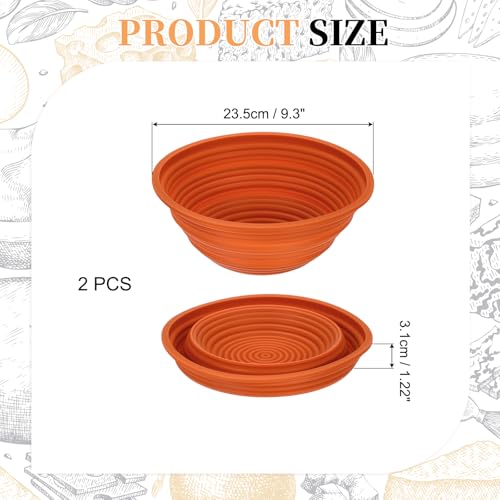uxcell 2Pcs Silicone Bread Proofing Basket 9.3" Round Sourdough Bread Brown - color: Brown, size: 23.5 cm / 9.3 Inch
