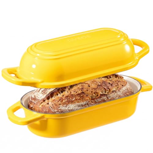 Oval Dutch Oven for Bread Baking,11.3x5 Enameled Cast Iron Bread Pan,Yellow - color: Yellow