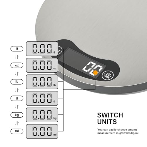 Waterproof IPX6 Kitchen Scale, 0.1 g/0.01 oz High Precision, 5 kg/11 lbs, Digital Scale with Backlight, Stainless Steel Weighing Platform, for Food, Cooking, Baking, Weight Loss