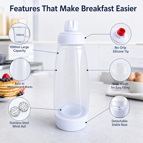 2 Pack Pancake Batter Dispenser Bottle for Mixing and Pouring