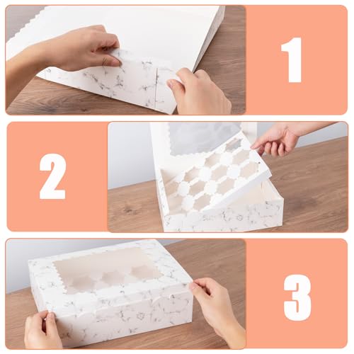 12 Count Cupcake Boxes, 4PCS Cupcake Container with Window and Inserts - color: Marble
