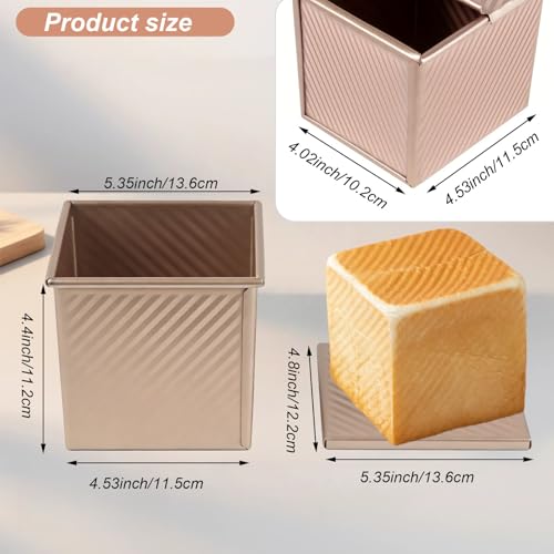 Mini Pullman Loaf Pan with Lid, 2-Pack 4 Inch Square Pan, Gold - color: Gold