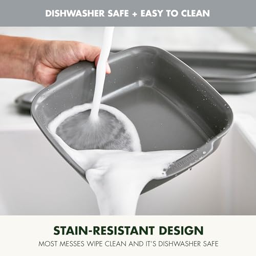 GreenPan Premiere Ovenware Healthy Ceramic Nonstick 8" Square Cake Baking Pan, Cast Aluminum Bakeware, Warp-Free, Oven and Broiler safe to 600F, Dishwasher Safe, PFAS-Free, Gray - color: Gray, size: 8" Square Cake Pan
