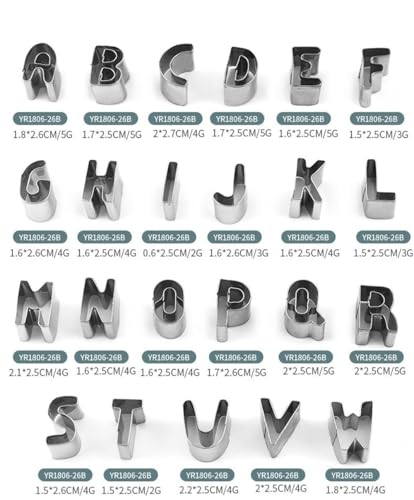 26-Piece Alphabet Cookie Cutters,Stainless Steel Letter Biscuits Cutter Set with Round Storage Box for Fondant Dough Baking