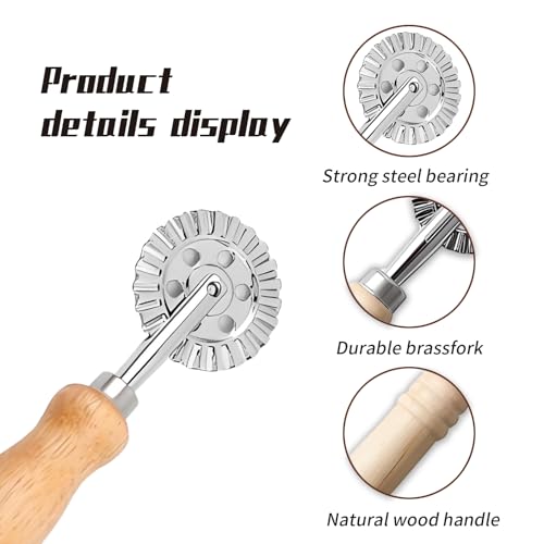 Ravioli Cutter Wheel, Fluted Pastry & Pizza Wheel with Wood