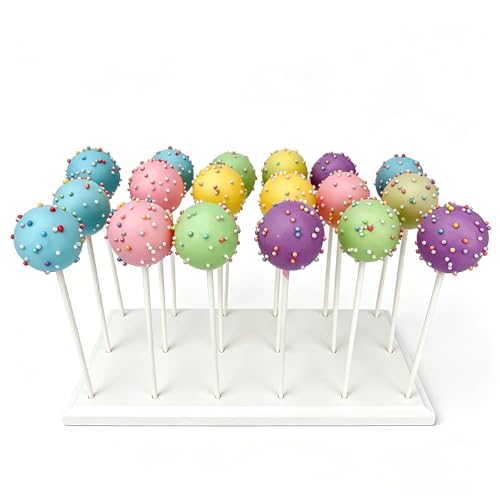 NANGOPOP Wood Cake Pop Stand Display - 18 Hole Lollipop Holder, Candy or Sucker Stand for Dessert Table of Wedding, Shower, Birthday Party, White - Fit 5/32" (4mm) Lollipop Sticks - color: White