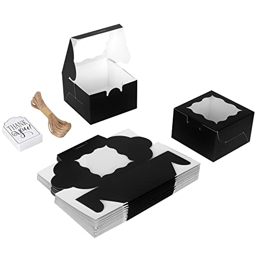 KPOSIYA 20pcs Small Cookie Boxes with Window, 4x4x2.5 Balck Bakery Box - color: Black, size: 20