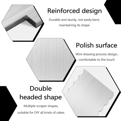 2 Packs Stainless Steel Cake Smoother Tool, 8.6''/22 CM Metal Cake Scraper Double Sided Patterned Comb Spatula for Icing Decorating Frosting Stripe Edge Cream Pastry Buttercream A