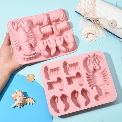 Airssory 2Pcs Lobster Silicone Mold Pink Ocean Animal Molds 19.5x15.8x3.1cm for Baking Candy Chocolate Fondant Party Decoration - color: Lobster Mold