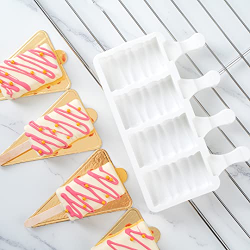 Pastry Tek 4 Cavities Popsicle Mold, 1 Rectangle Cakesicle Mold - Flexible, Freezable, White Silicone Cake Popsicle Mold, Easy Release, For Baking - Restaurantware - size: 1 Count, style: Rectangle