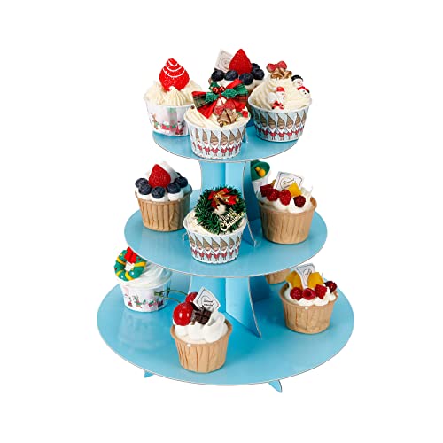 YLDW Cupcake Stand, 3-Tier Cupcake Stand Display, Cardboard Cup Cake Tower Stand, Disposable Dessert Stand for Birthday Tea Party Baby Shower Treat Decorations, Baby Blue - color: Light Blue