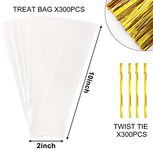 Augshy Pretzel Rod Bags,300 Pcs 2x10 Clear Treat Bag with Sea for Packaging - size: 2 x 10 Inches