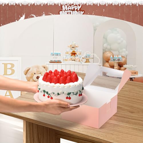32Pcs 10 Inch Cake Boxes with Cake Boards (16Boxes & 16Boards) Pink - color: Pink