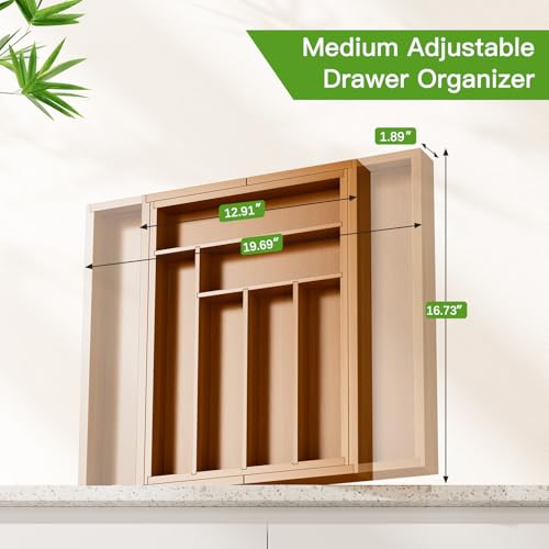 Pipishell Expandable Bamboo Silverware Drawer Organizer, Brown, Large - color: Brown, size: Large