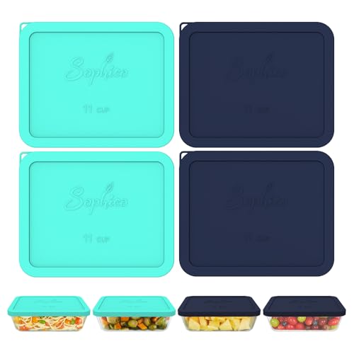 SOPHICO 11 Cup Silicone Replacement Rectangle Lids for Pyrex Glass 7212-PC - color: MINT-NAVY BLUE
