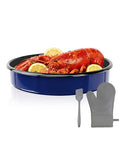 Round Roasting Pan Set, Enamel 10 Inch Deep Dish Pizza Pan for Oven - color: Navy Blue - 10 Inch