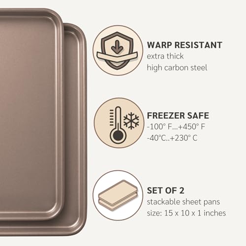 HAPPIELS 10 x 15 inch Nonstick Jelly Roll Sheet Pan 2-Pack, PFOA & BPA Free - size: 15'' Sheet Pan 2-Pack