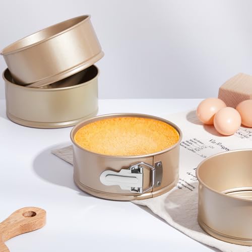 4 Pcs 6 Inch Nonstick Springform Cheesecake Pan with Removable Bottom - color: Champagne Gold, size: 6 Inch