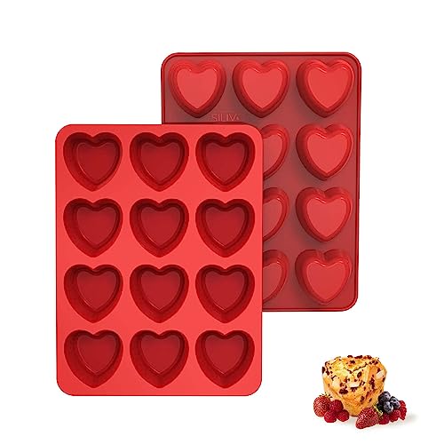 SILIVO 2 Pack Heart Shaped Cupcake Pan, Nonstick Heart Shaped Muffin Pans