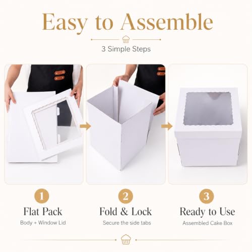 JCD White 10x10x12 Corrugated Tall Cake Boxes for 8in Multi-Layer Cakes - size: 10*10*12inch/5pcs