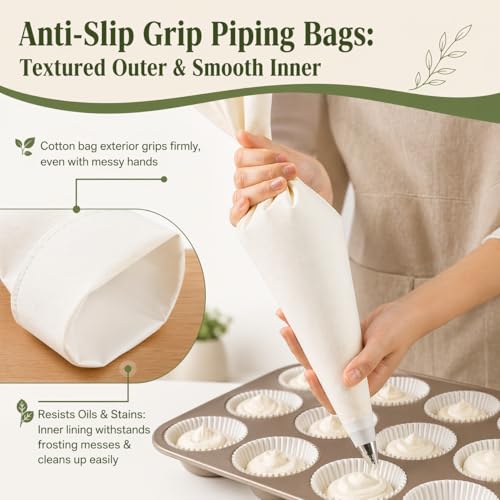 9 PCS Professional Cake Decorating Supplies Kit - Reusable Silicone Pastry Bags and Stainless Steel Icing Piping Tips Set with Couplers and Scrapers, Baking Frosting Tools for Cupcakes, Cookies
