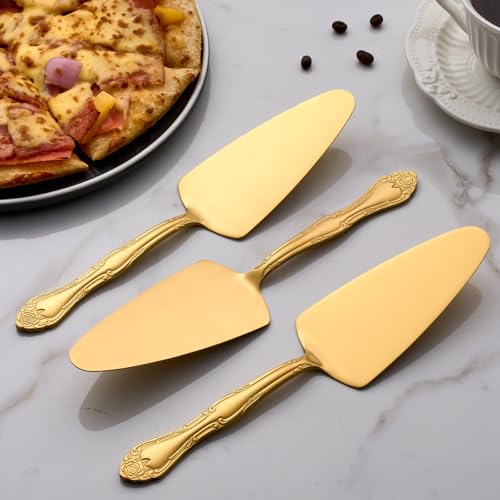 3-Piece Matte Gold Cake Server Set with Rose Handle - color: Gold