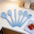 6-Pcs Rubber Spatula Set, Silicone Bowl Scraper & Flat Baking Spatula Spoon for Kitchen, Flexible Heat Resistant Cooking Utensils(Blue)