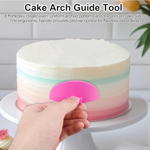 4 PCS Cake Arch Guide Tool Set, Cake Decorating Tools for Beginners and Bakers, Cake Swag Marker Tool, Cake Piping Guide Stencil for 6"-10" Cakes, Cake Ruffle Marker, Cake Leveler Tools