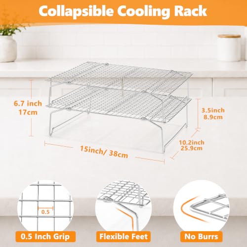Leonyo 2-Tier Stackable Cooling Rack, 15 x10 Inch Wire Baking Racks - color: Silver