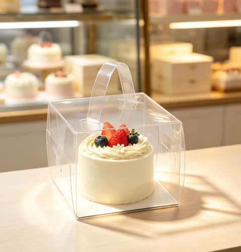 20pcs 6X6X5 Inch Clear Cake Box with Handles, 6in Transparent Bakery Boxes - color: 6×6×5in-20pack