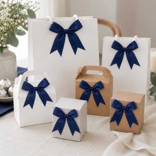 50 Pcs Twist Tie Bows for Treat Bags and Gift Wrapping, Navy Blue - color: Navy Blue