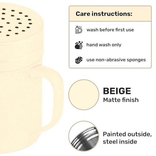 CUSINIUM 10oz Beige Stainless Steel Salt Pepper Dredge Shakers - With Plastic Cap - With Handle - Pack of 2 - color: Beige, size: 10 Oz