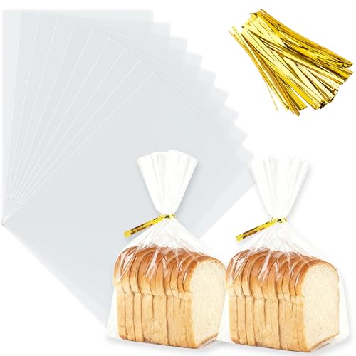 ZHEWTOEN 100 Pcs 7x10 Inch Clear Cellophane Bags with Color Twist Ties - color: Clear-7x10inch