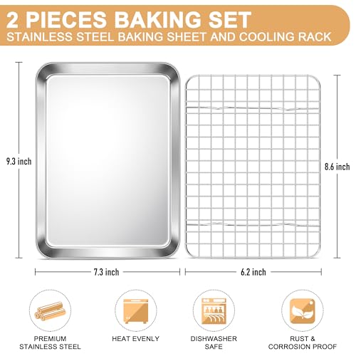 E-far Baking Sheet with Wire Rack Set, 9.5" x 7.3" (1 Pan +1 Cooling Rack) - size: 9.3"x7.3"
