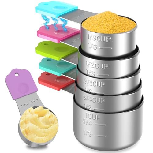 Magnetic Stainless Steel Measuring Cups Set of 6 for Cooking & Baking
