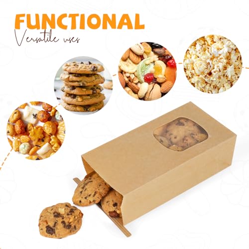 50 Pcs Bakery Bags with Window, Tin Tie Tab Cookie Bags, 3.9x2.3x8 Inches - color: Brown