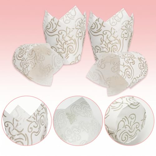200 Pcs White Tulip Cupcake Liners for Baking, White Wavy Line - color: White Wavy Line