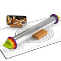 Adjustable Rolling Pin,13.6''Dough Roller with Mat&Stand Fits Uniform Dough - size: Rolling Pin+Mat+Stand