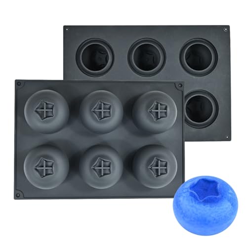mostsom Blueberry Silicone Mold, 6-Cavity Shape Mousse Cake Molds, 3D Fruit Ice Cream Candy Molds, Non-Stick Sphere Silicone Molds for Chocolate French Fruit Cake Decoration (D_ Blueberry)