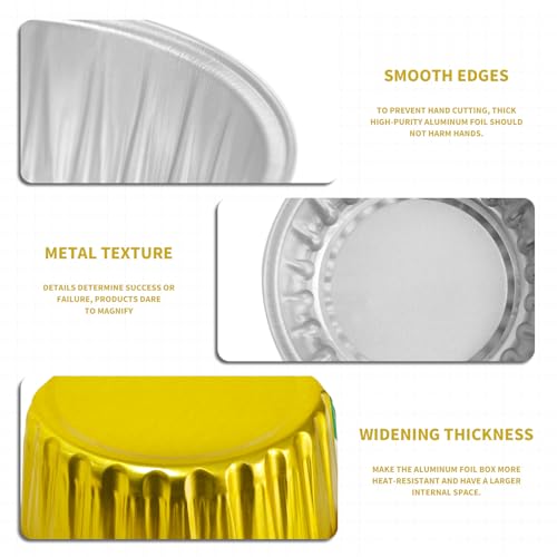 Graduation Party 50Pcs Mini Aluminum Foil Cupcake,5oz Baking Cups with Lids - color: Gold