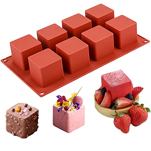 JOERSH Cube Cake Silicone Mold, 2" x 2" x 2", 8-Cavity - color: 1 Pc: 8 Cups, 2x2x2 Inch