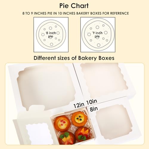 Moretoes 70pcs White Pie Boxes, 10x10x2.5 Bakery Boxes with Window