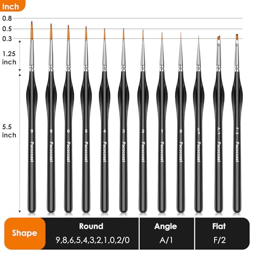 12Pcs Detail Paint Brushes Set for Miniature Fine Art Painting - color: Silver, Black