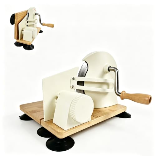 Manual Bread Slicer for Sourdough Bread, Adjustable Thickness Foldable Bread Cutter with Hand Crank, Stainless Steel Blade Bread Slicer (Off-White, Machine)