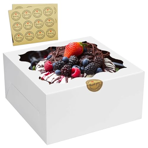 Cake Box 10x10x5 Inch, 24 Pack White Bakery Boxes with Clear Window