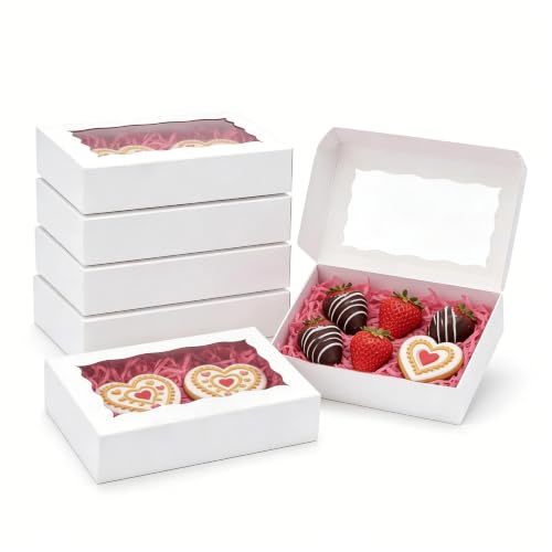 50pcs White Cookie Boxes 8x5x2 Inches Bakery Boxes with Window - color: White
