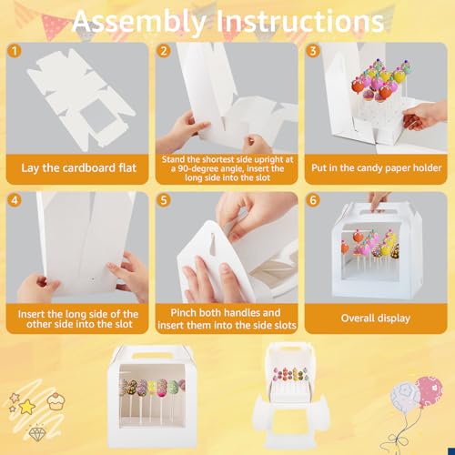 Cake Pop Boxes Packaging with Sticks, Display Carrier, 5 Boxes & 100 Sticks