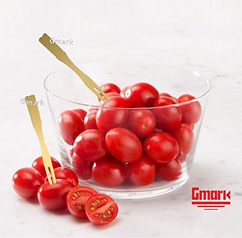 Gmark Premium Thick & Sturdy Natural Bamboo Double Prongs Mini Forks 3.5 Inch 330pc, Fruit Picks/Cocktail Forks/Party Forks/Buffet Forks/Cocktail Picks for Appetizer, Cocktail, Pastry GM1031C - size: 330ct