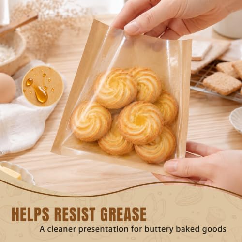 100 Pack Cookie Bags with Window, 5.7 x 6.5 In Heat Sealable Cookie Sleeves - size: 5.7 x 6.5 inch